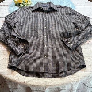 LINCS Brown White Check Button Down Shirt sz L